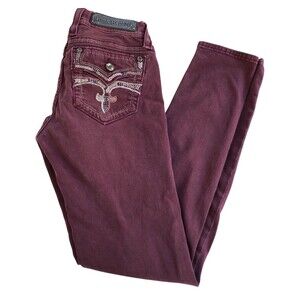 Rock Revival Sz 28 Celinda Ankle Skinny Jeans Stretch Brushed Fabric Burgandy